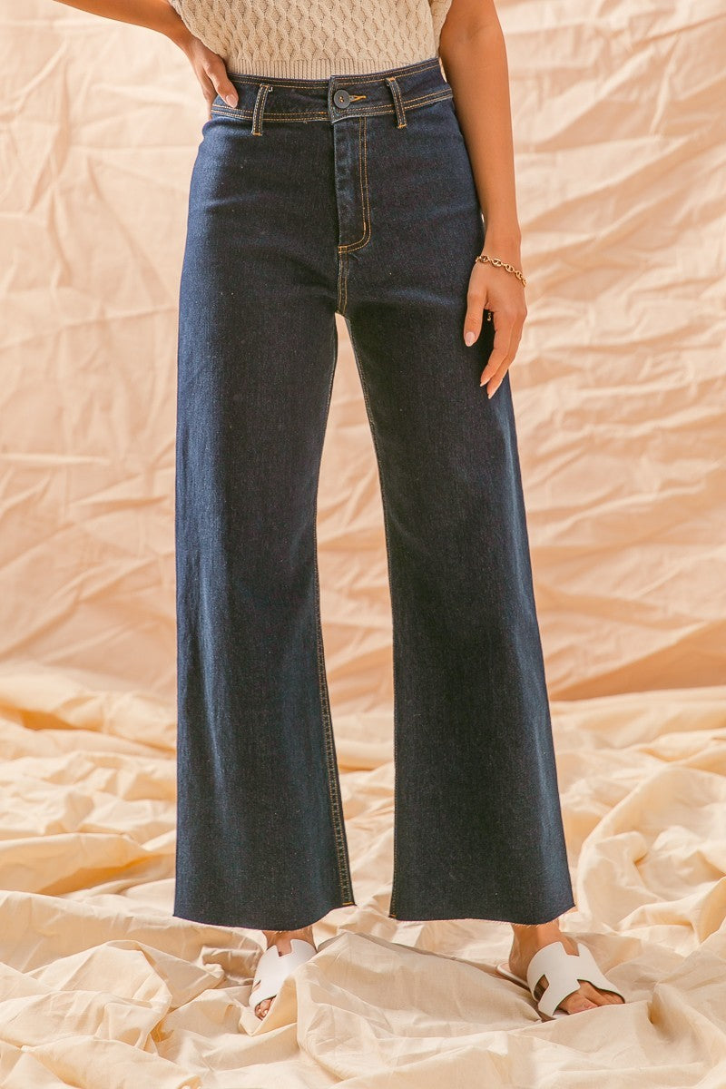 HIGH RISE WIDE LEG DENIM PANTS