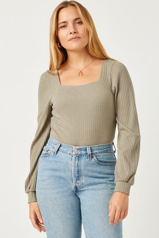Womens Ribbed Knit Square Neck Bodysuit