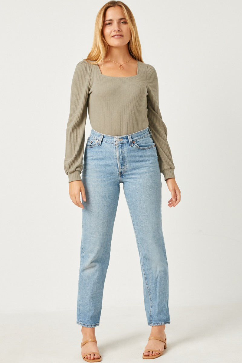Womens Ribbed Knit Square Neck Bodysuit
