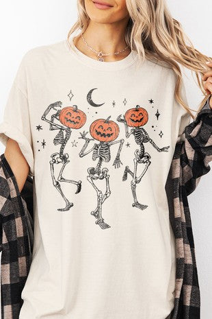Dancing Skeleton Pumpkin Halloween Graphic Tee