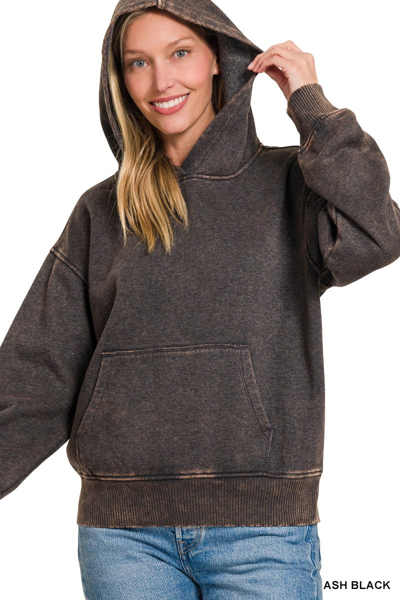 FLEECE ACID WASH KANGAROO POCKET HOODIE