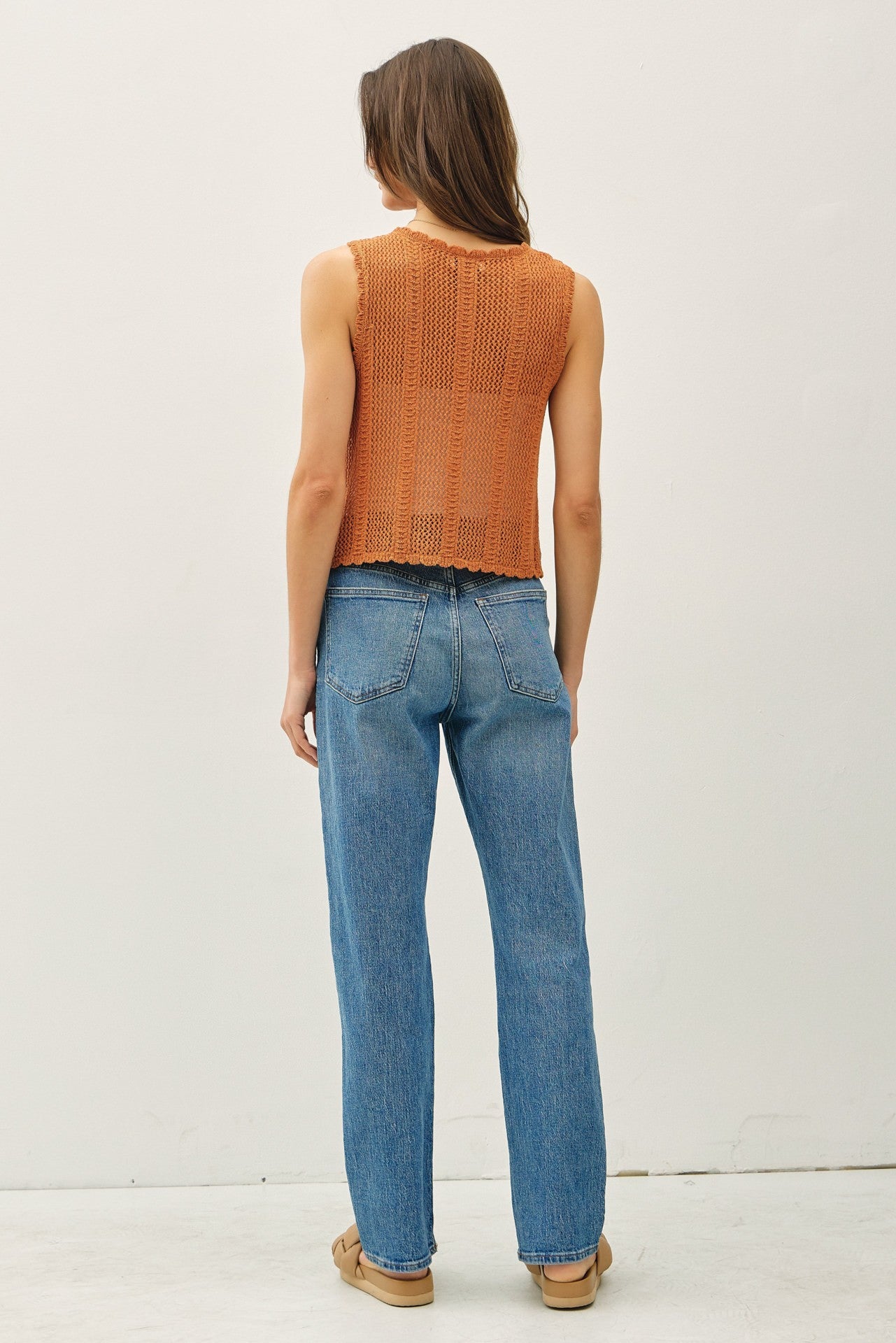 BREEZY, CROCHET KNIT VEST W/ TIE FASTENINGS