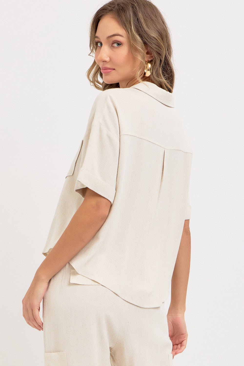 LINEN BLEND BUTTON DWON CASUAL SHIRT