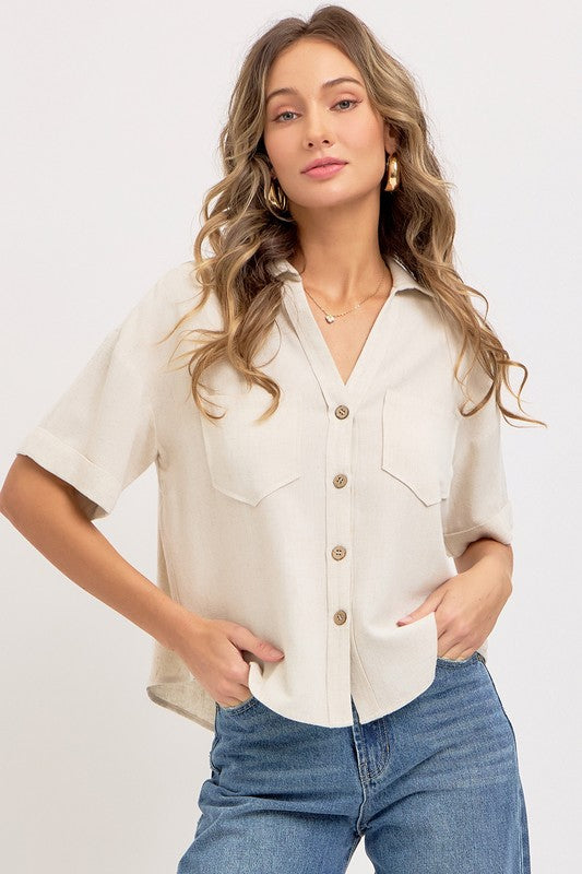 LINEN BLEND BUTTON DWON CASUAL SHIRT