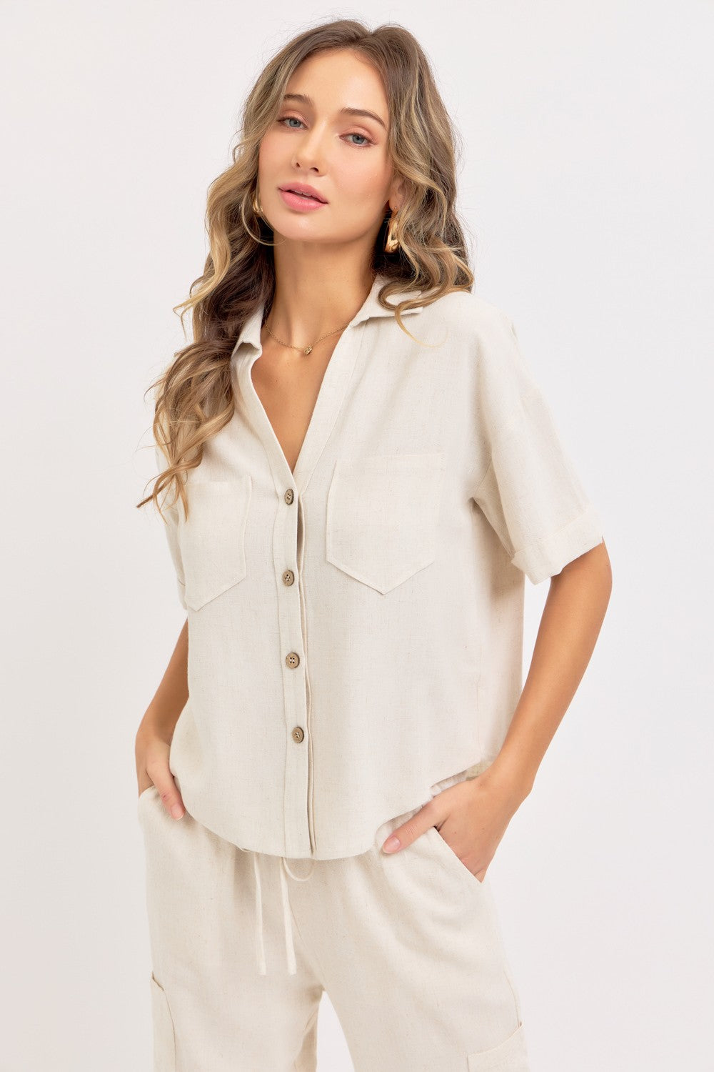 LINEN BLEND BUTTON DWON CASUAL SHIRT