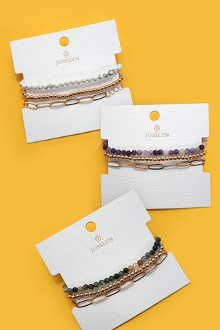 MULTI LAYER NATURAL STONE BALL CHAIN LINK BRACELET