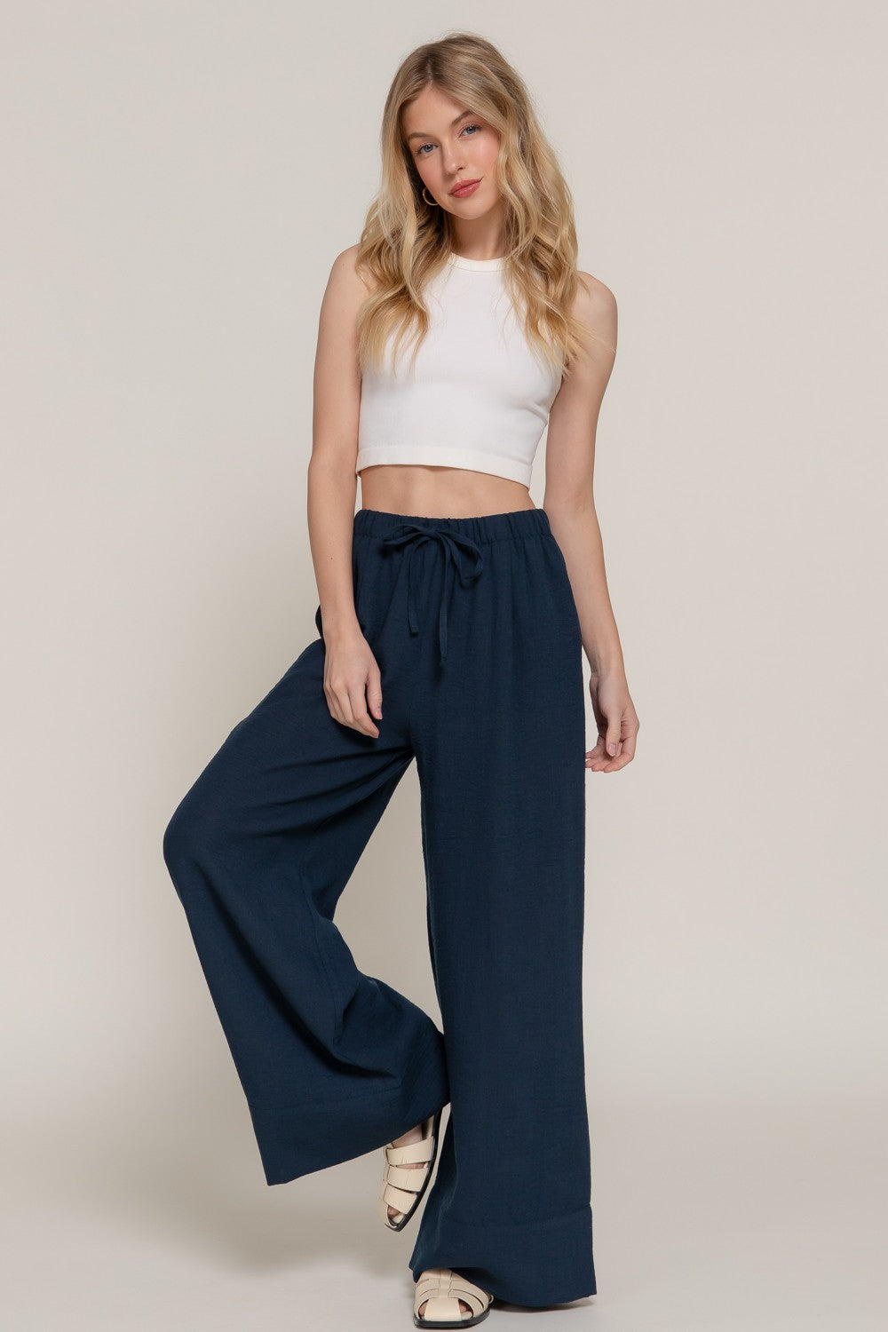 WASITBAND LINEN EFFECT PALAZOO PANTS