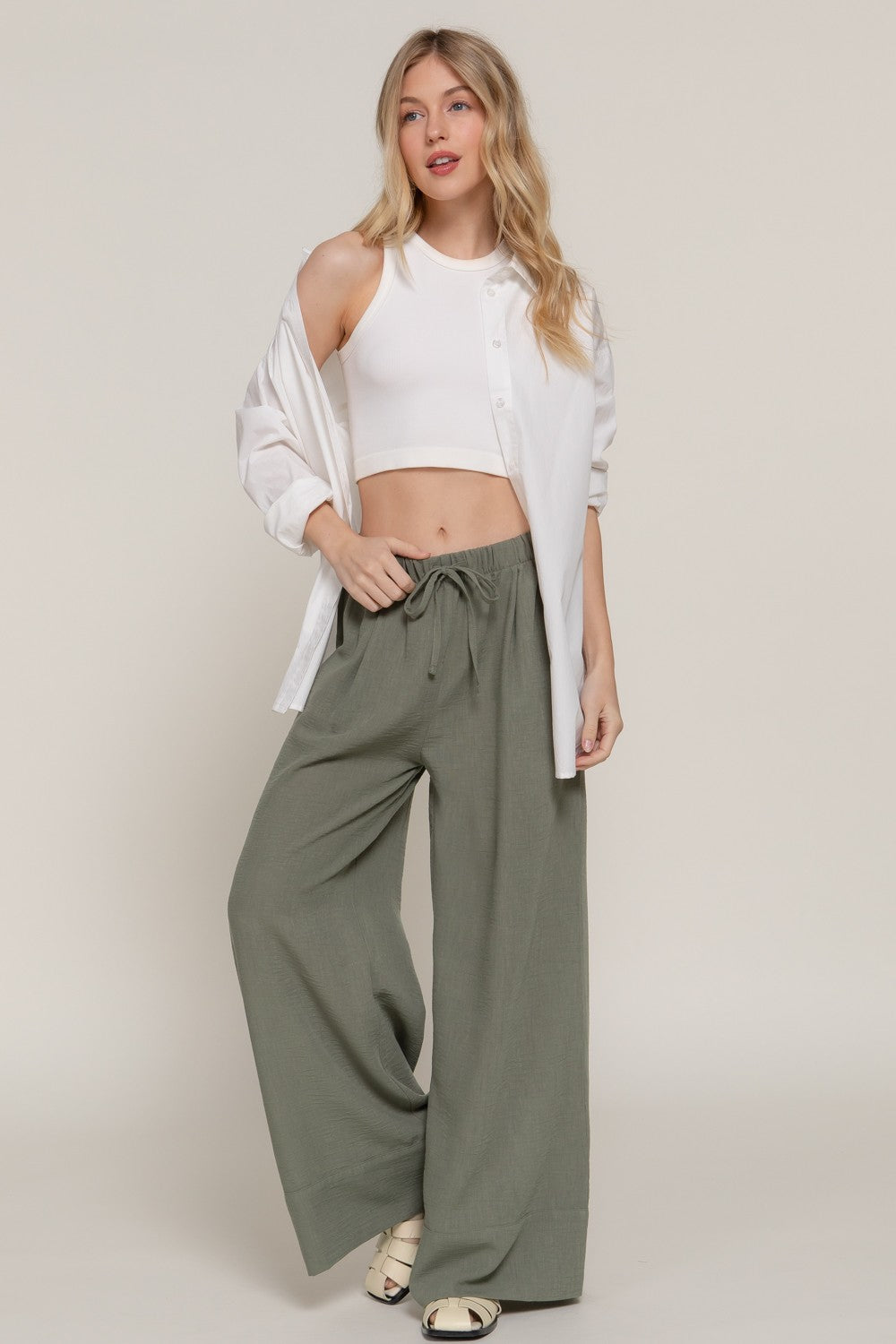 WASITBAND LINEN EFFECT PALAZOO PANTS