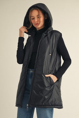 Zip Up Puff Hoodie Vest