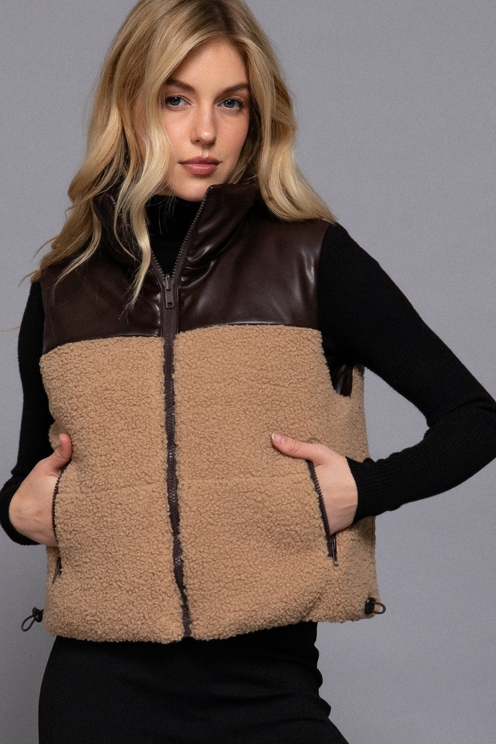 Reversible Faux Leather-sherpa Padding Crop Vest
