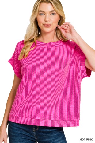Raised Rib Cap Sleeve Top
