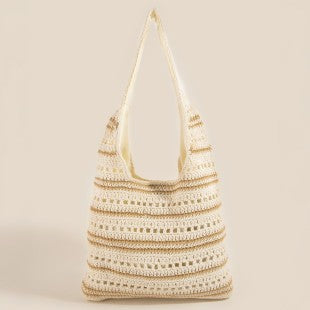 Two Tone Stripe Straw Tote Bag