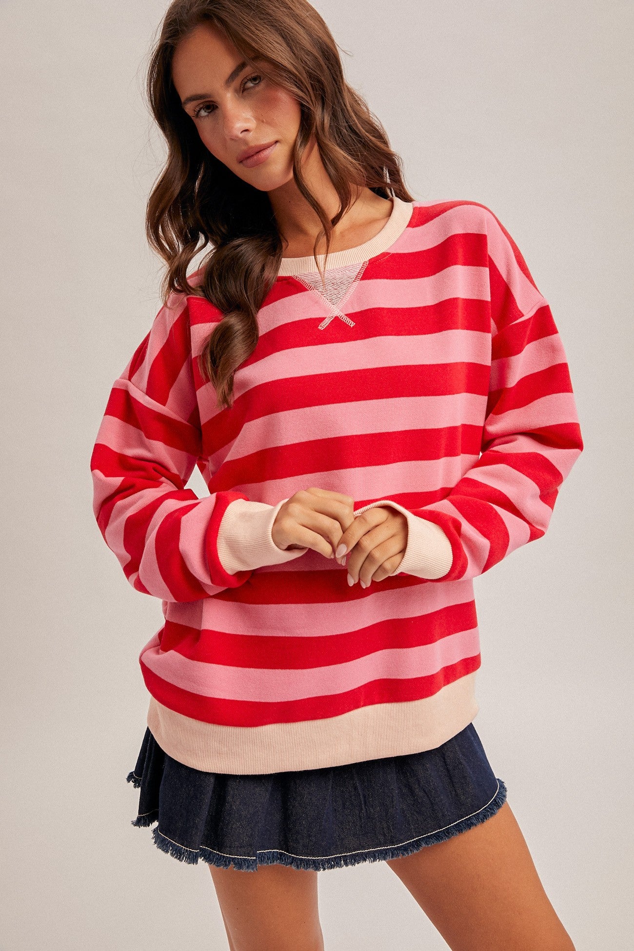 Oversized French Terry Striped Sweatshirt