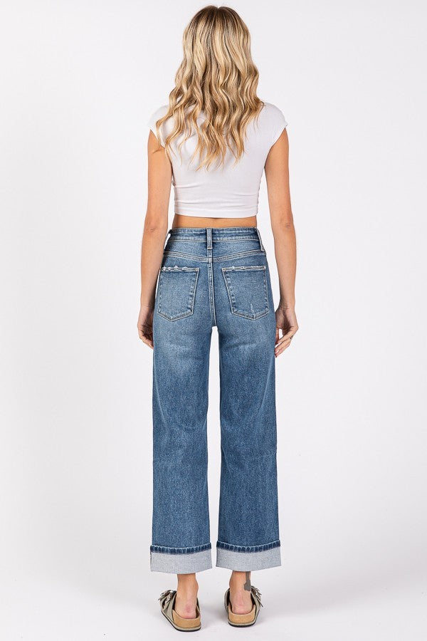 High Rise Stretch Relaxed Straight W/ Cuffed Hem