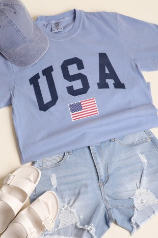 Usa American Flag Varsity Garment-dyed Heavy Cotton T-shirt