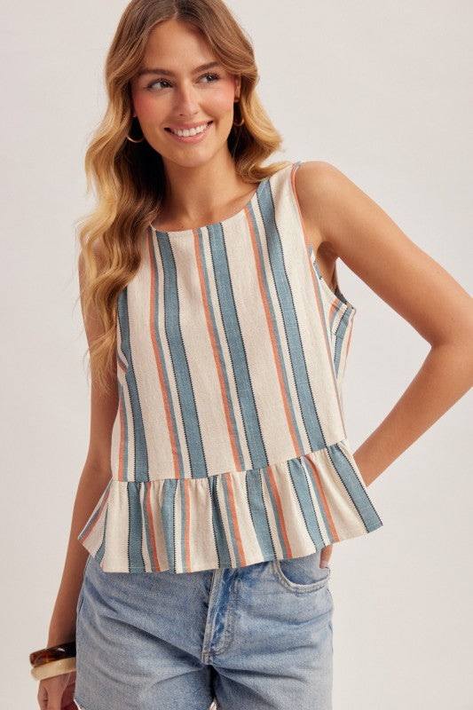 Ethnic Stripe Sleeveless Peplum Top