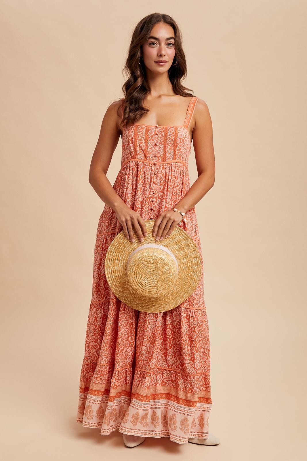 Border Print Sleeveless Maxi Dress