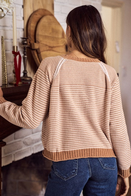 Chenille Texture Striped Sweater Knit Top