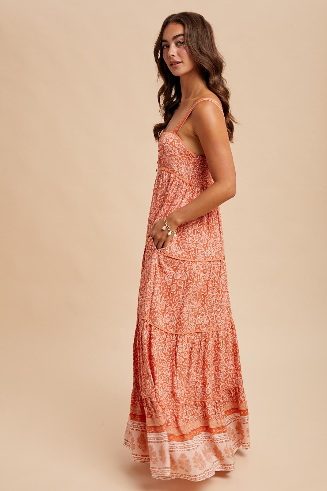 Border Print Sleeveless Maxi Dress