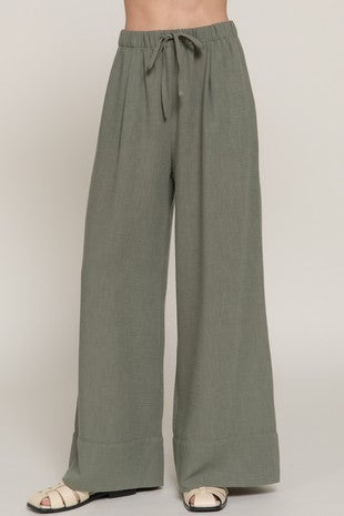 WASITBAND LINEN EFFECT PALAZOO PANTS