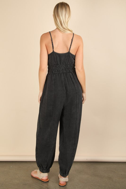 Mineral Washed Cotton Gauze Casual Jumpsuit