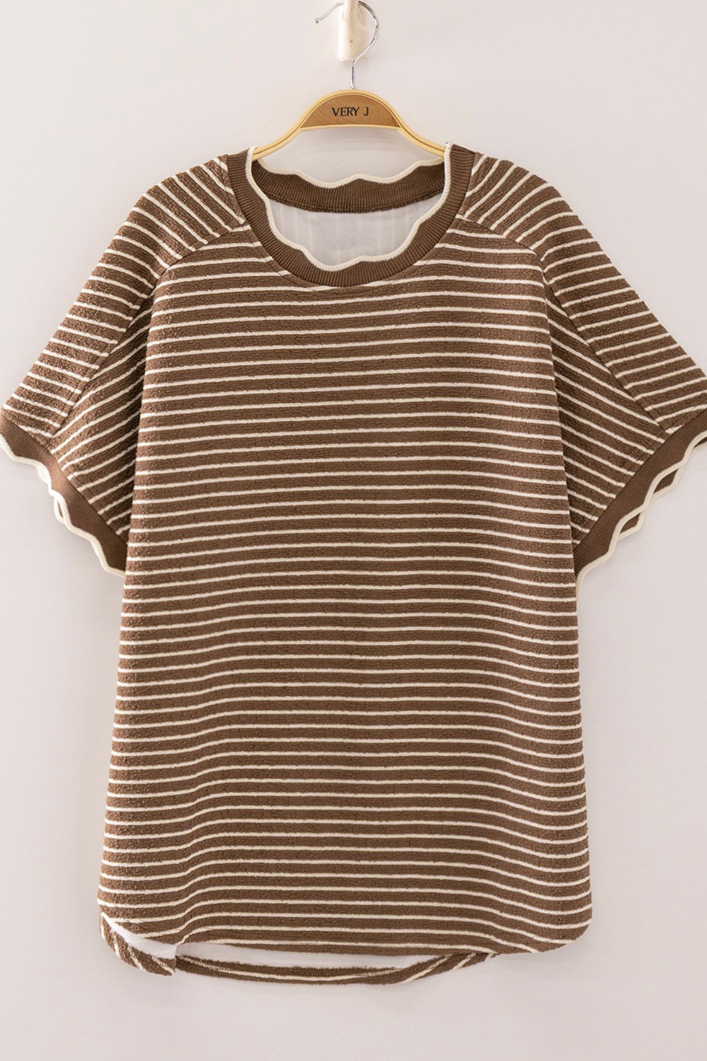 Scallop Trim Stripe Knit Top