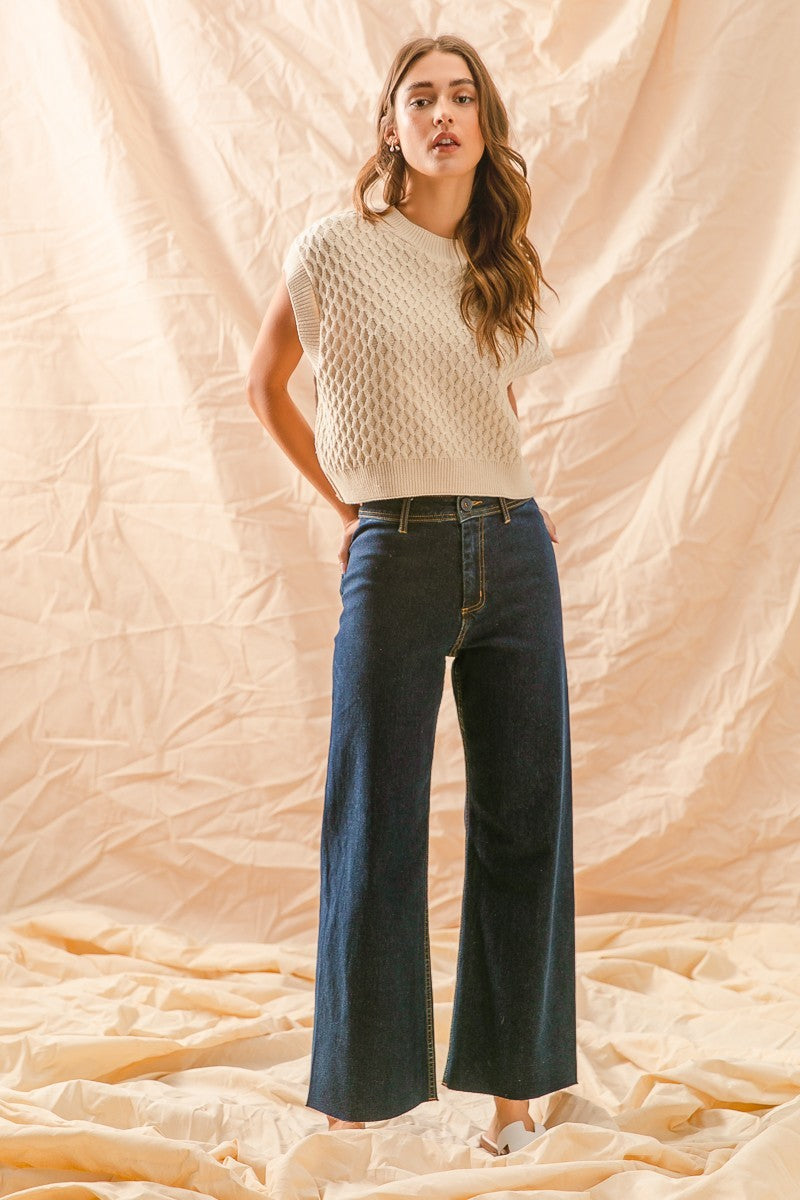 HIGH RISE WIDE LEG DENIM PANTS