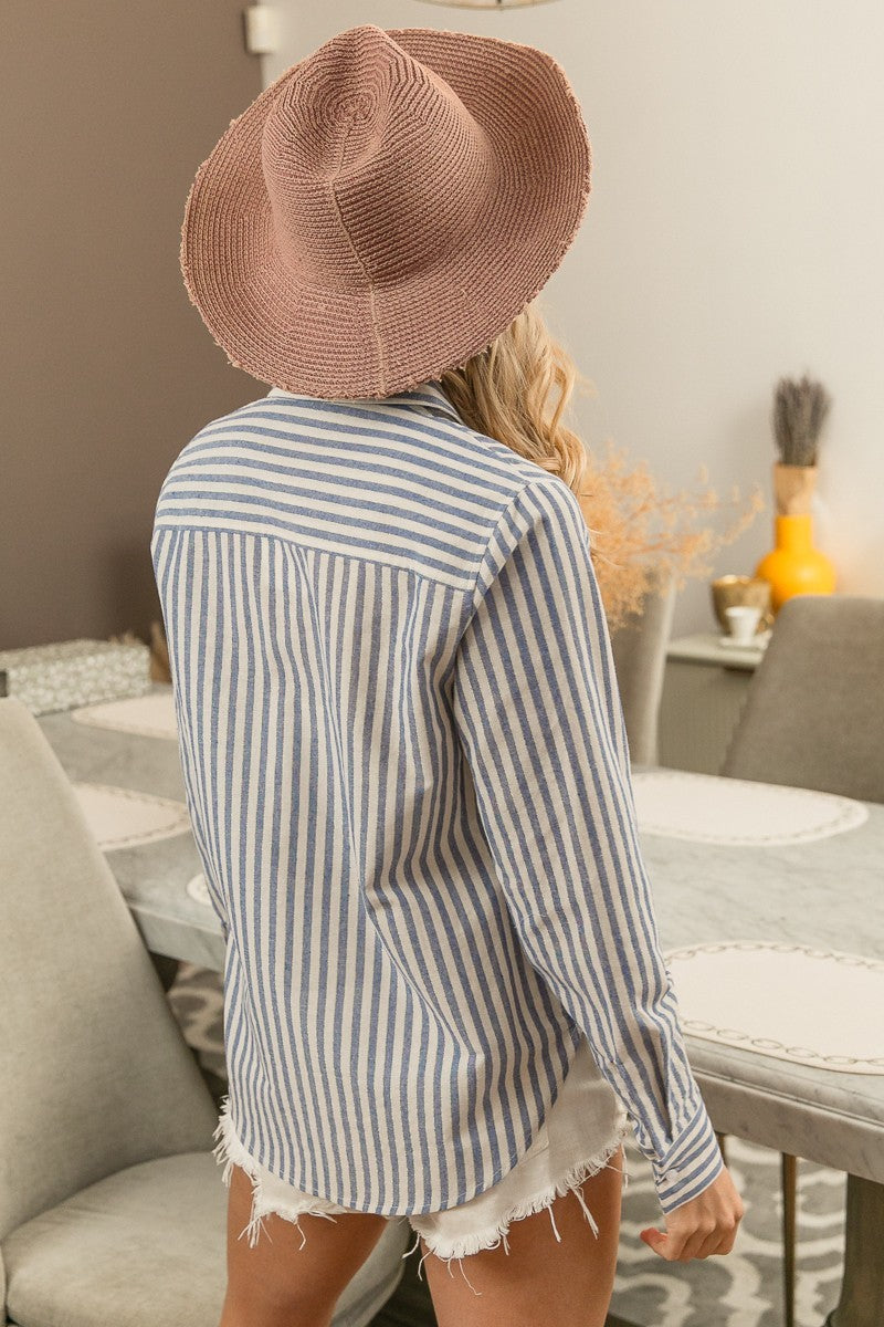 LUREX LINEN STRIPE SHIRT BUTTON DOWN TOP