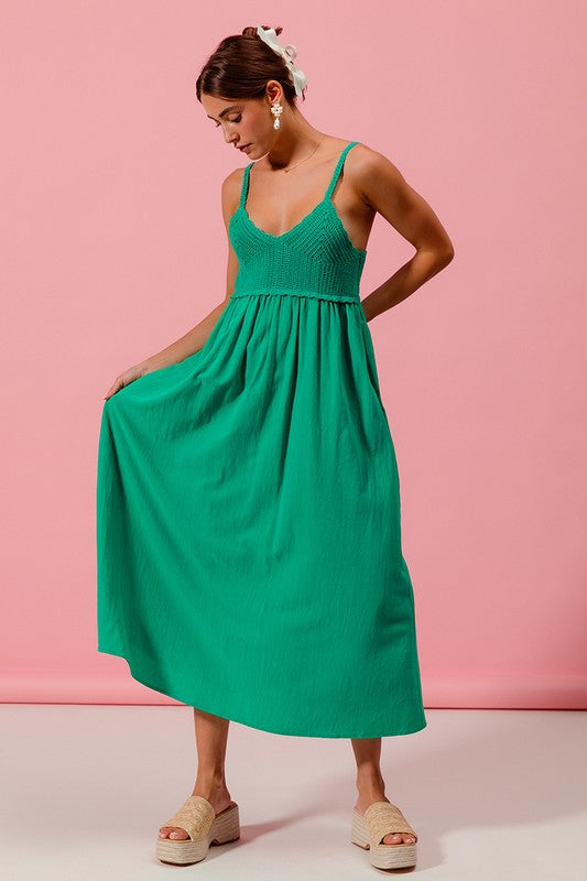 SIDE INVISIBLE ZIPPER CROCHET CONTRAST SUN DRESS