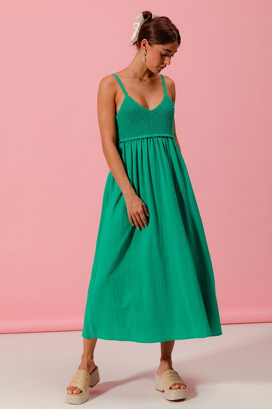 SIDE INVISIBLE ZIPPER CROCHET CONTRAST SUN DRESS