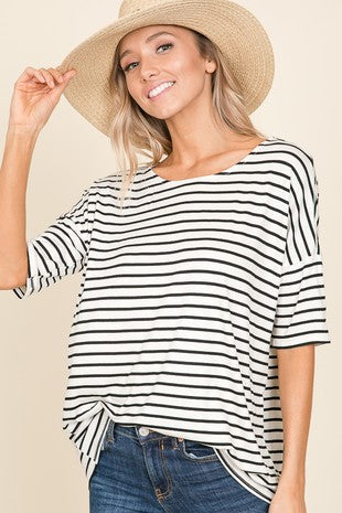 CASUAL SHORT SLEEVE STRIPE TOP