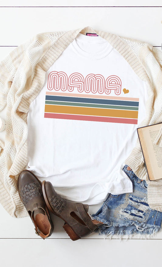 Mama Retro Stripe Heart Mother Day Graphic Tee