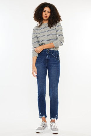 HIGH RISE SLIM STRAIGHT JEANS-KC5217TD