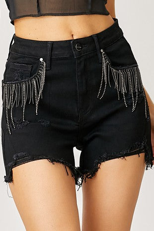 HIGH RISE RHINESTONE SHORTS