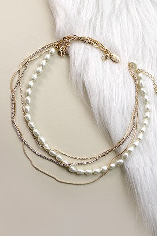 RHINESTONE PEARL MULTI LAYER NECKLACE