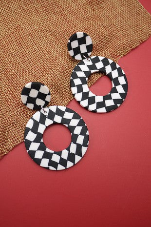 CHECKER DROP POST EARRINGS