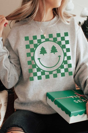 CHRISTMAS TREE EYES HAPPY FACE GRAPHIC SWEATSHIRT