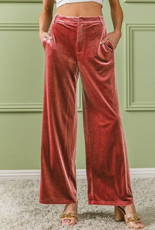 VELVET WIDE LEG PANTS