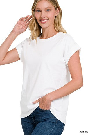 COTTON FOLDED SLEEVE T-SHIRT