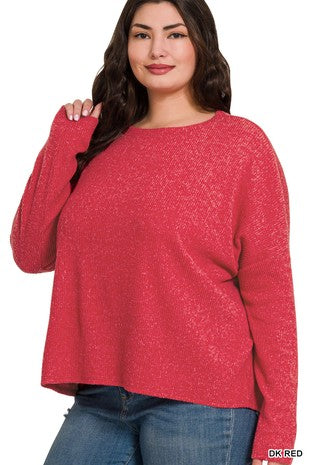 PLUS RIBBED DOLMAN LONG SLEEVE SWEATER