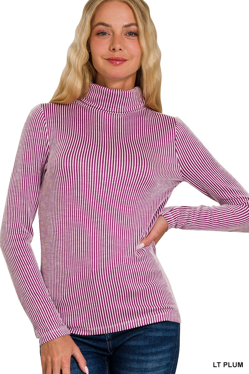 RIBBED TURTLE NECK LONG SLEEVE TOP