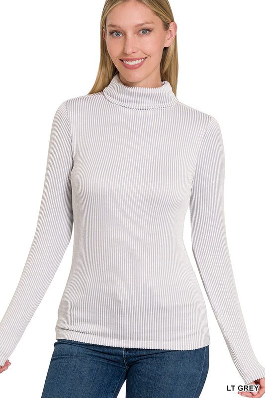 RIBBED TURTLE NECK LONG SLEEVE TOP