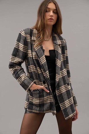 PLAID LONG SLEEVE BLAZER