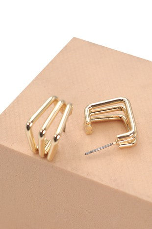 MINI SQUARE TRIPLE GEO HOOP HUGGGIE EARRINGS