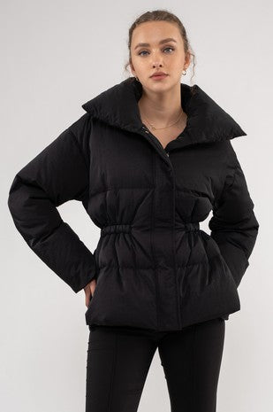 ELASTIC WAIST ZIP UP PUFFER JACKET