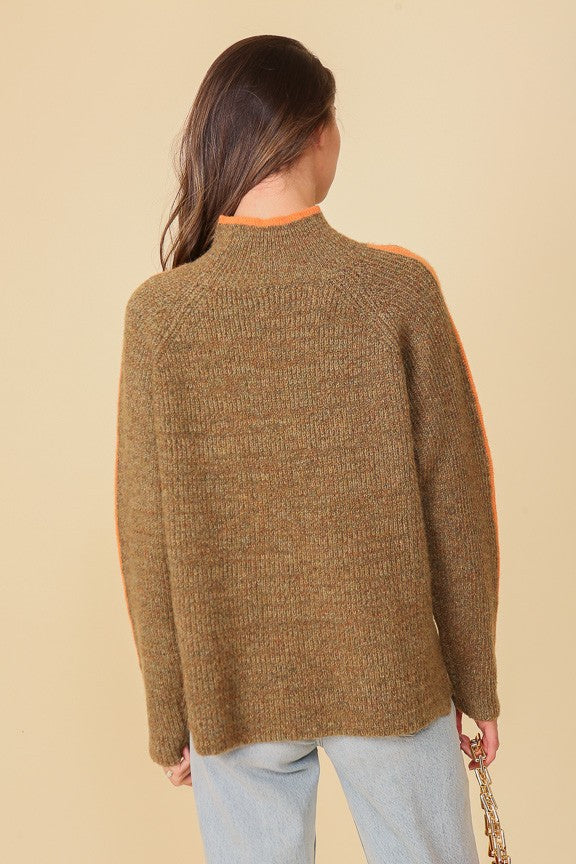 MARLED BROWN RAGLAN SLEEVE FUNNEL NECK SWEATER