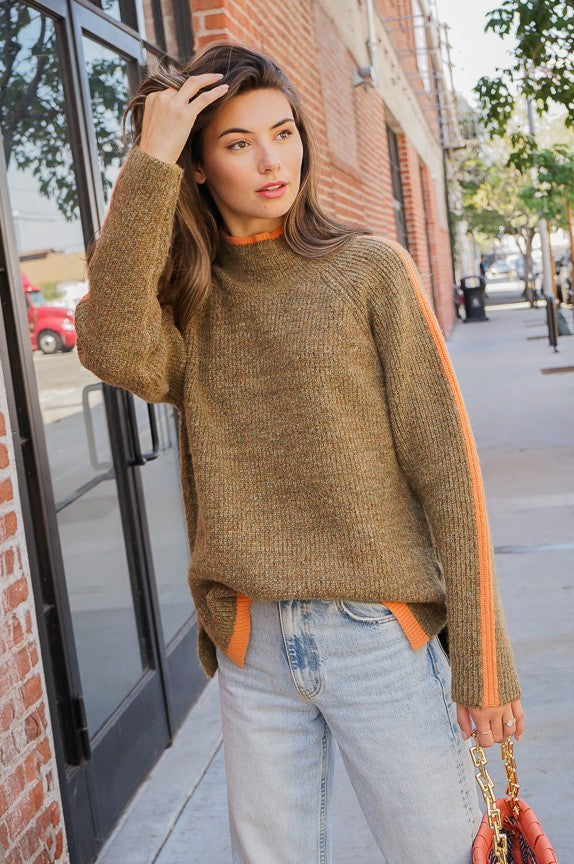 MARLED BROWN RAGLAN SLEEVE FUNNEL NECK SWEATER