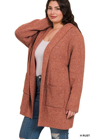 PLUS HOODED OPEN FRONT SWEATER CARDIGAN