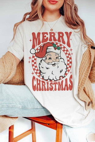 MERRY CHRISTMAS RETRO SANTA GRAPHIC TEE