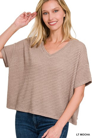 DROP SHOULDER SHORT SLEEVE JACQUARD SWEATER